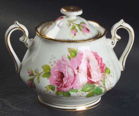 American Beauty (White Background) Sugar Bowl & Lid