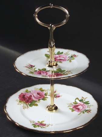 American Beauty (White Background) 2-Tiered Serving Tray (Salad & Bread/Butter Plate)