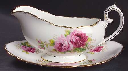 American Beauty (White Background) Gravy Boat & Underplate