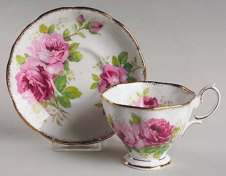 American Beauty (White Background) Footed Cup & Saucer Set