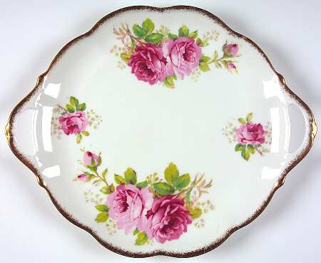 American Beauty (White Background) Handled Cake Plate