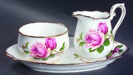 Anniversary Rose Mini Creamer & Open Sugar with Tray