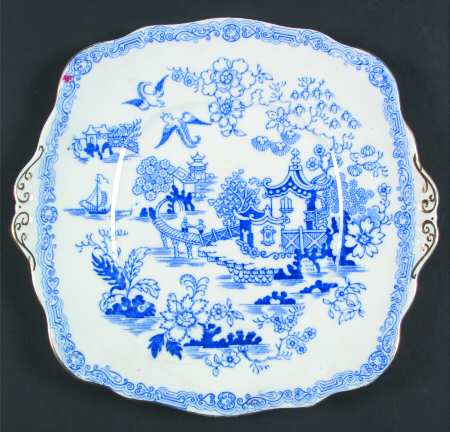 Blue Willow Square Handled Cake Plate