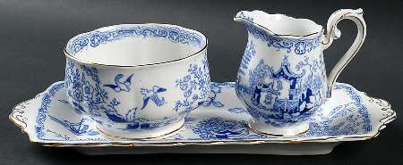 Blue Willow Mini Creamer & Open Sugar with Tray