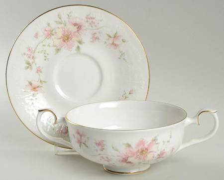Breath of Spring Footed Cream Soup Bowl & Saucer Set