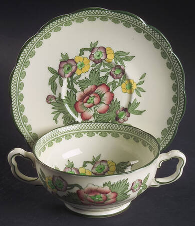 Canton Footed Cream Soup Bowl & Saucer Set