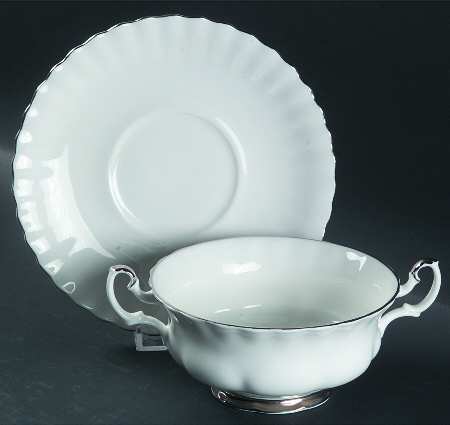 Chantilly Platinum Footed Cream Soup Bowl & Saucer Set