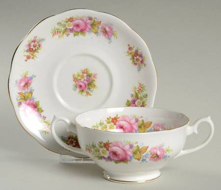 Chatsworth Pink Footed Cream Soup Bowl & Saucer Set