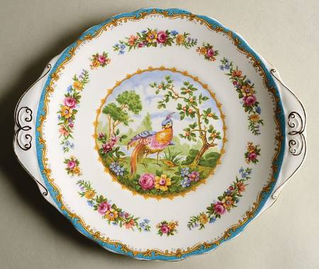 Chelsea Bird Blue Handled Cake Plate