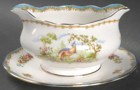 Chelsea Bird Blue Gravy Boat with Attached Underplate