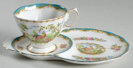 Chelsea Bird Blue Dessert Plate & Cup Set