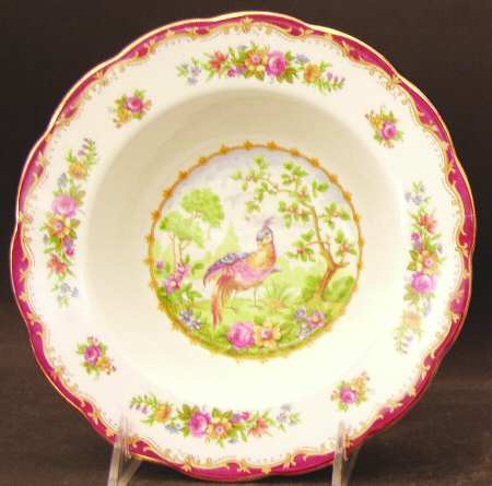 Chelsea Bird Maroon Rim Soup Bowl