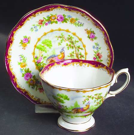 Chelsea Bird Maroon Footed Cup & Saucer Set