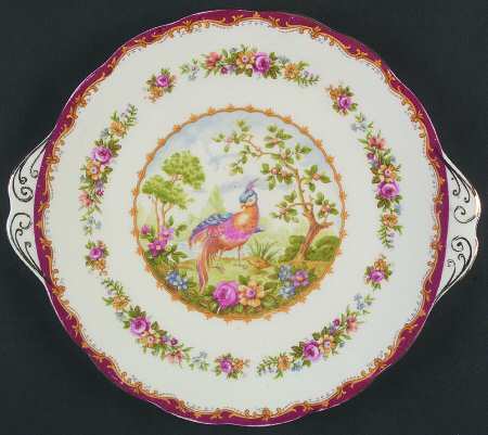 Chelsea Bird Maroon Handled Cake Plate