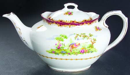 Chelsea Bird Maroon Teapot & Lid