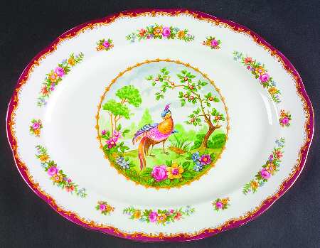 Chelsea Bird Maroon 12" Oval Serving Platter