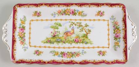 Chelsea Bird Maroon Tray for Creamer & Sugar with Lid