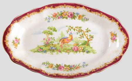 Chelsea Bird Maroon Tray for Mini Creamer & Open Sugar