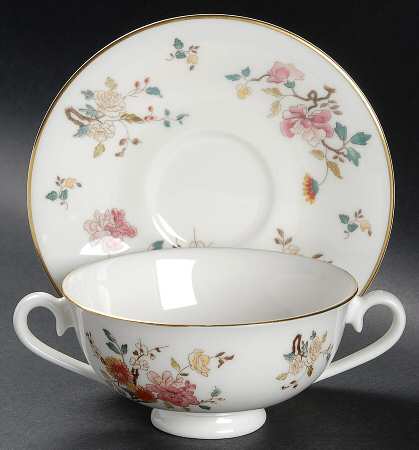 China Garden Footed Cream Soup Bowl & Saucer Set