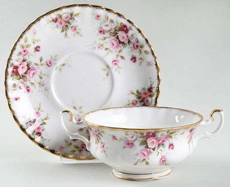 Cottage Garden Footed Cream Soup Bowl & Saucer Set