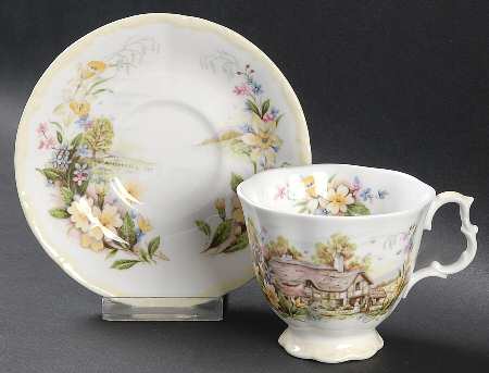 Cottage Garden Year Series Footed Cup & Saucer Set