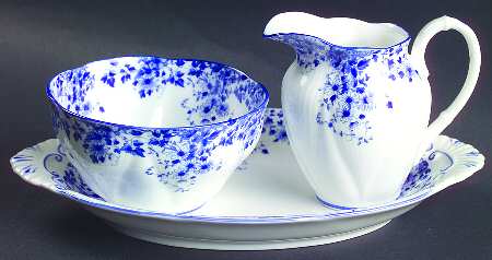 Dainty Blue Mini Creamer & Open Sugar with Tray