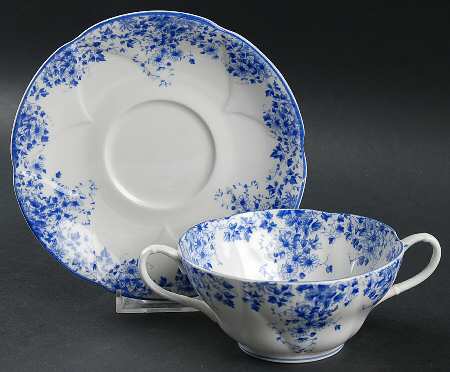 Dainty Blue Flat Cream Soup Bowl & Saucer Set