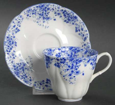 Dainty Blue Flat Demitasse Cup & Saucer Set
