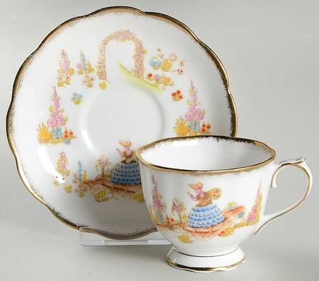 Dainty Dinah (Blue Dress, Gold Trim) Footed Cup & Saucer Set