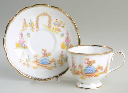 Dainty Dinah (Blue Dress, Gold Trim) Footed Cup & Saucer Set