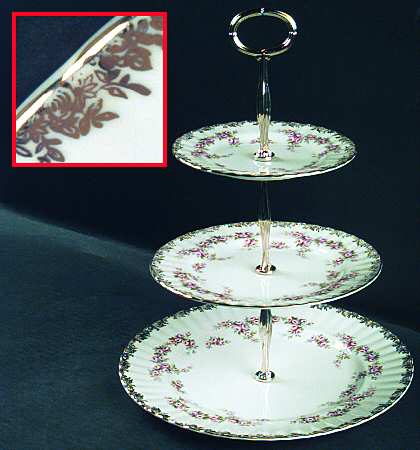 Dimity Rose 13 7/8"-14 1/4" 3-Tiered Serving Tray(DP,SP,BB) HC