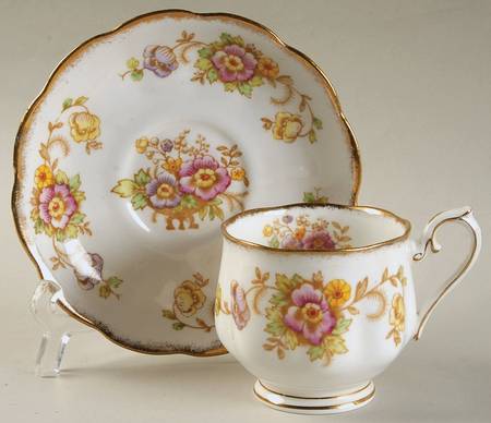 Evesham (Multicolored Floral) Footed Cup & Saucer Set