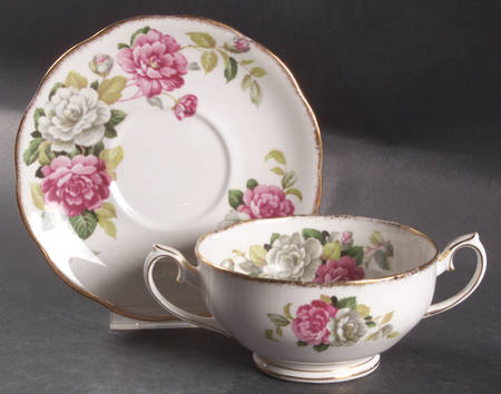 Evening Rhapsody (Pink & White Floral) Footed Cream Soup Bowl & Saucer Set