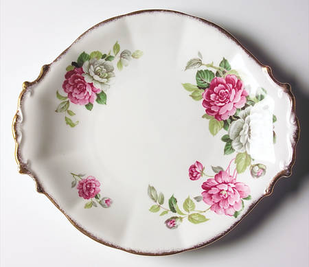 Evening Rhapsody (Pink & White Floral) Handled Cake Plate
