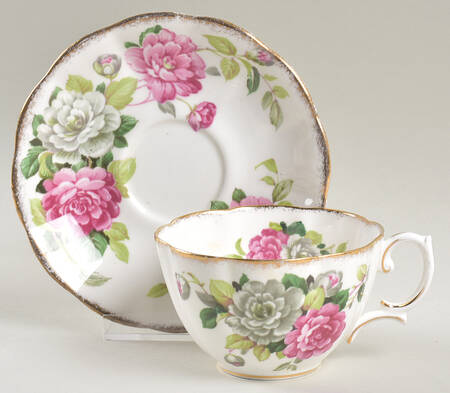 Evening Rhapsody (Pink & White Floral) Flat Cup & Saucer Set