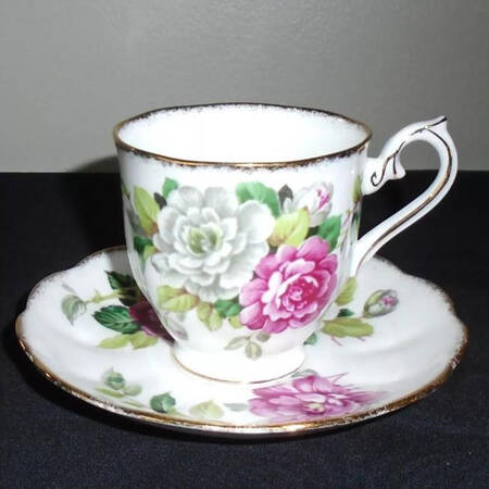 Evening Rhapsody (Pink & White Floral) Footed Demitasse Cup & Saucer Set