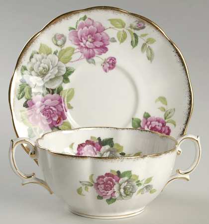 Evening Rhapsody (Pink & White Floral) Flat Cream Soup Bowl & Saucer Set