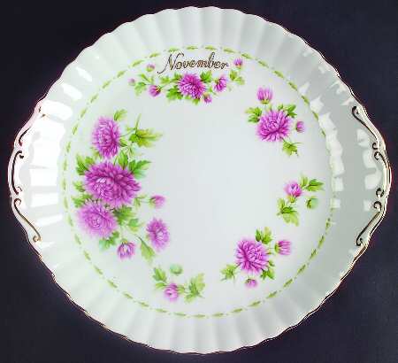Flower of The Month (Newer, Montrose) Handled Cake Plate