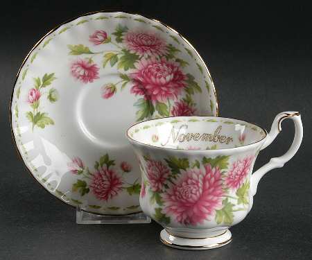 Flower of The Month (Newer, Montrose) Footed Cup & Saucer Set