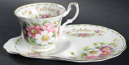 Flower of The Month (Newer, Montrose) Dessert Plate & Cup Set