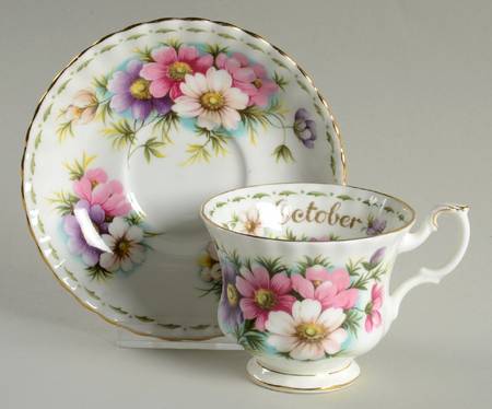 Flower of The Month (Newer, Montrose) Footed Cup & Saucer Set