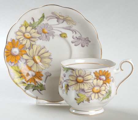Flower of The Month (Older, Hampton) Footed Cup & Saucer Set by Royal Albert