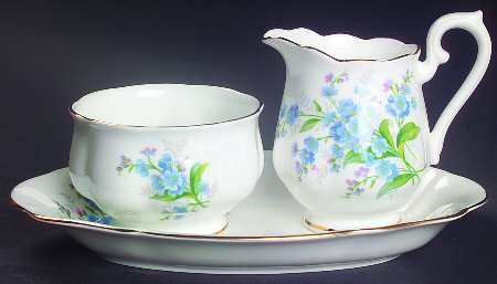 Forget Me Not Mini Creamer & Open Sugar with Tray