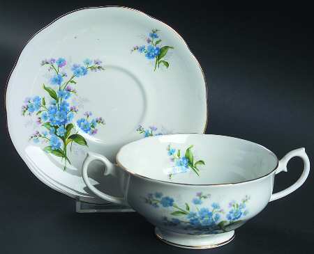 Forget Me Not Footed Cream Soup Bowl & Saucer Set