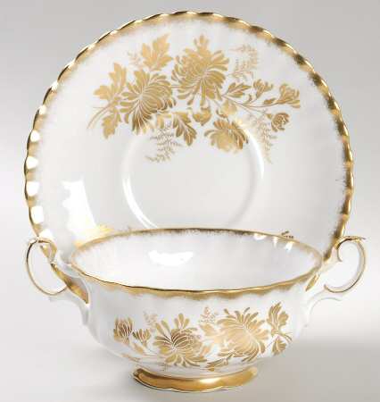 Golden Glory Footed Cream Soup Bowl & Saucer Set