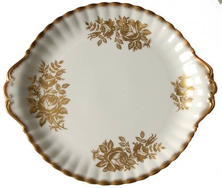 Golden Rose Handled Cake Plate