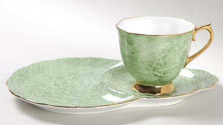 Gossamer Green Dessert Plate & Cup Set