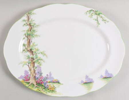 Greenwood Tree (Green Trim) 15" Oval Serving Platter
