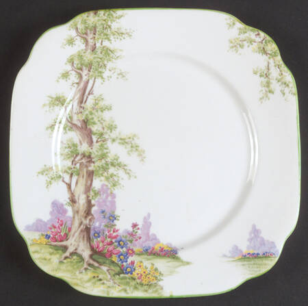 Greenwood Tree (Green Trim) Square Dessert Plate by Royal Albert