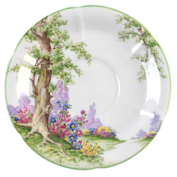 Greenwood Tree (Green Trim) Saucer for Footed Cup